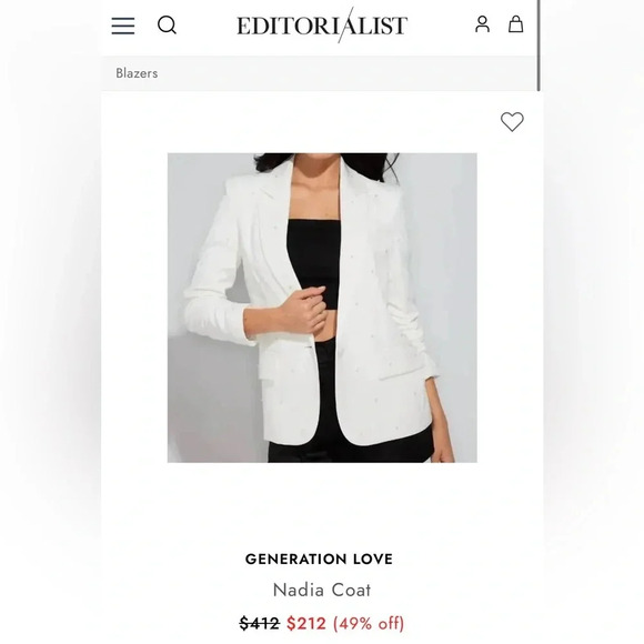 Generation Love Nadia Pearl Blazer in White, NWT - Picture 3 of 10
